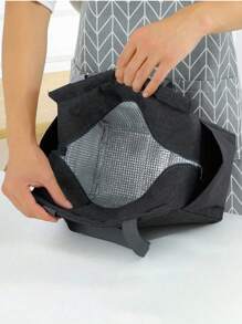 4-Cup Coffee Pattern Insulated Lunch Bag With Black Utensil Pouch, Double Pocket Lunch Box, Large Capacity, Student Meal Thermal Cooler Bag, Portable Travel Picnic Bag, Office School Lunch Box, Work Lunch Box, Work Office Holiday Lunch Box, Unisex Multipurpose Camping School Lunch Box (4 Color Options) - Multicolor - View 2