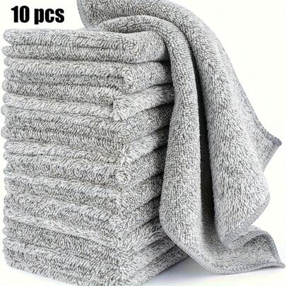 10pcs Super Absorbent Microfiber Cleaning Cloths - Thick Quick-Dry Bamboo Charcoal Fiber Towels, Suitable For Car And Kitchen, Non-Greasy, Washable