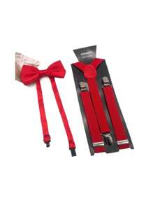 1 套男士红色休闲领结和吊带套装，吊带夹秋冬配饰万圣节服装，适合青少年、青年、男士、休闲、户外、运动、度假、毕业礼物、生日、日常穿着