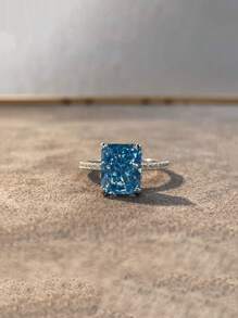 1 pièce Anneau unique en argent sterling S925 serti de pierre précieuse colorée et de diamant taille flocon de neige, cadeau idéal pour la Saint-Valentin ou un anniversaire