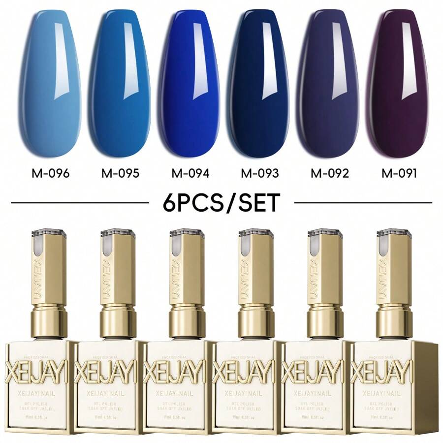 XEIJAYI XEJAYI 6-Color Blue Purple Gel Nail Polish Set, UV LED Soaking Nail Gel, Semi-Permanent, DIY Salon Quality Nail Art Gel For Spring And Summer - 彩色 - 查看 1