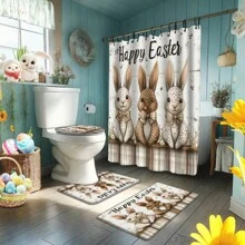 1/4 件春季复活节快乐彩绘鸡蛋、兔子、蝴蝶、五颜六色的花朵、草地。母亲节总统日浴帘套装防水时尚实用印花浴帘套装适用于家庭装饰每个浴室淋浴房浴缸婚礼、庆祝、旅行、便携、露营、商务旅行母亲节鲜花、给妈妈的个性化礼物、最后一分钟的礼物、母亲节创意、母亲节礼物、给妈妈的手工卡片、50 美元以下的最佳母亲节礼物