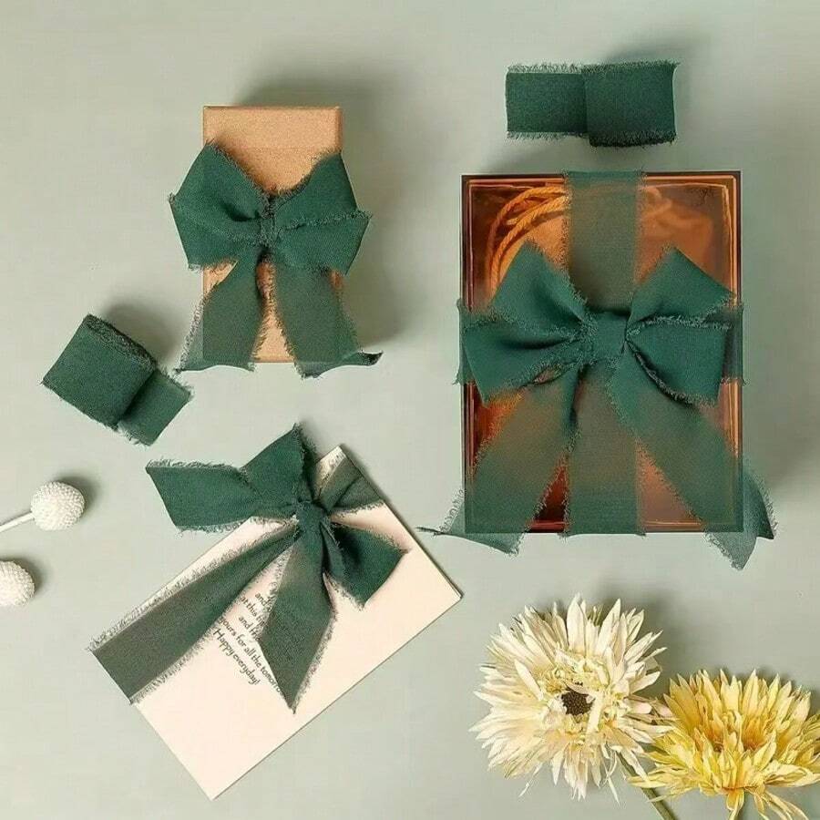1roll 4cm X 500cm Handmade Fringe Chiffon Ribbon Fabric Ribbon Set For Wedding Invitation - Mint Green - View 1