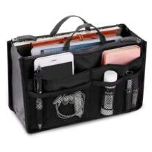 1 Stück Damen Reise Handtasche mit Doppel-Reißverschluss Make-up Tasche, faltbar, großer Stauraum, mittlere Innentasche zum Organisieren, multifunktionale Kulturtasche, Kosmetiktasche, Futter, Make-up Tragetasche, Organizer für Strand, Urlaub, Camping