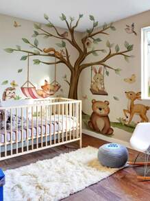1pc/1set2pcs/1set3pcs Forest Tree Animal Tiger Fox Bear Rabbit Kitten Wall Stickers, Decorative For Baby Room, Living Room, Bedroom