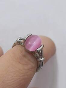 1pc Pink Imitation Cat Eye Stone Glass Ring