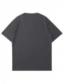 Men's Casual Minimalist Letter Print Short Sleeve T-Shirt - 深灰色 - 查看 2