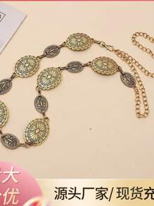 Cadena de cintura floral hueca metálica vintage, cinturón de cintura estilo punk para mujeres, cadena de decoración de cintura de moda retro, diseño de rombos, material de aleación de zinc, adecuado para primavera, verano, otoño e invierno
