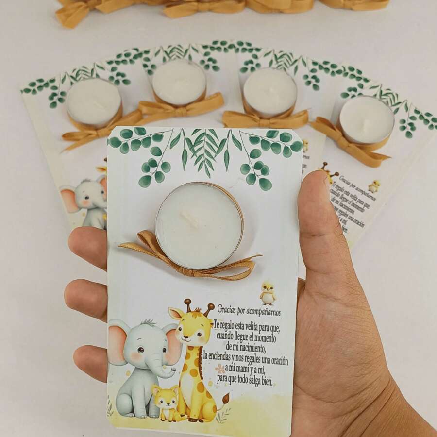 Set Of 40 Scented Candles With A Card Of Good Wishes – Souvenir For Baby Shower And Baby Birth, Personalized Souvenir For Guests, Design To Choose For Boy Or Girl, Elegant And Original Detail For Parties - 黃色 - 查看 1