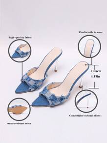Women Plaid Stiletto High Heels, Pointed Toe Formal High Heels, Fashion Slip-On Sandals Valentines - Blue - View 4