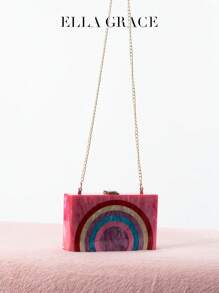 ELLA GRACE 方形包 - 粉色外观，彩虹环图案。配金色链条，时尚感与艺术感融为一体。适合派对、鸡尾酒会、婚礼、舞会、正式派对、年终舞会、年终派对。送礼的绝佳选择。