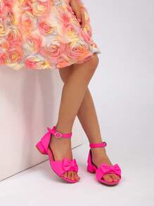 Nuevas sandalias de tacón alto con decoración de encaje, estilo lindo y sencillo, para verano - Rosa Fucsia - Ver 1