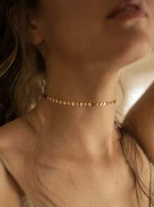 1pc Minimalist Stainless Steel Circular Pendant Necklace, Suitable For Women's Daily Wear - Yellow Gold - View 1