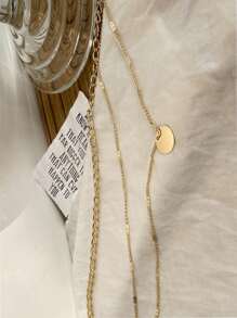 1pc Fashion Versatile Simple Circular Pendant Necklace - Gold - View 6