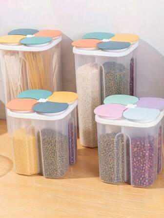 1 件密封塑料食品储存盒带隔层，适合谷物储存，适合厨房整理，可用于储存，非常适合家庭厨房储存