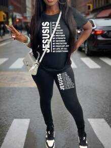 Jesus Is My Everything My God Lord Savior T-Shirt Trousers Two Pieces Set - Black - View 2