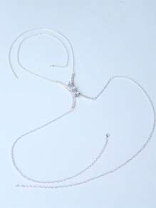 闪亮方形水钻胸链首饰，性感夜店奢华身体项链配饰，适合女士 - 銀色 - 查看 5