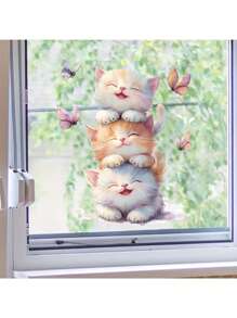 1pc Cute Stacked Cats Style, For Room Wall Background, Mirror & Window Decor, Stickers, Wall Decal, Vinyl Decal For Home Decorations, Decoration Items Refresh Your Home