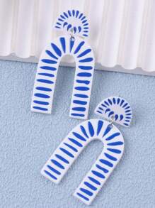 1 对中国风青花瓷流苏几何优雅女士耳环 - 彩色 - 查看 11