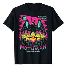 Mothman' Shirt Halloween Shirts For Witches Wicked Clothes T-Shirt Women's Crewneck Casual, Sports, Personality Black T-Shirt - 黑色 - 查看 1