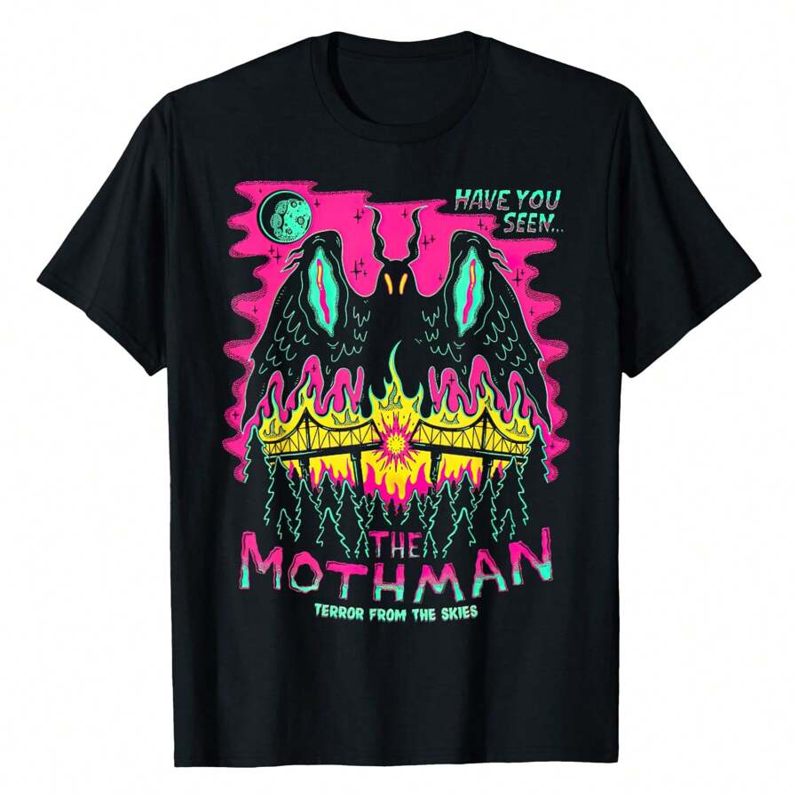 Mothman' Shirt Halloween Shirts For Witches Wicked Clothes T-Shirt Women's Crewneck Casual, Sports, Personality Black T-Shirt - 黑色 - 查看 1
