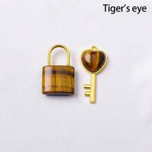 1PC Natural Crystal Gemstone Lovers Lock Key Pendant Love Shape Energy Necklace Jewelry Reiki Beloved Female Valentine's Day Gift - Couple Lock - View 12