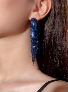 Coating Blue Zirconia Long Tassel CZ Crystal Earring For Women 1 Pair - Multicolor - View 4