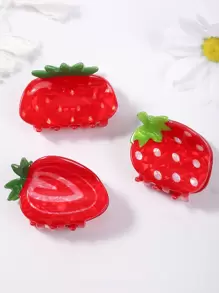 1 件可爱亚克力红色水果草莓小爪发夹，适合日常佩戴和度假，春夏季 - 紅色 - 查看 2