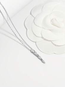 Vaerine 1 件优雅时尚个性化别致闪亮 925 纯银锆石几何蛇形可调节项链，适合女性派对、约会、度假、节日礼物 - 銀色 - 查看 3