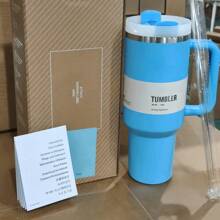 40 Oz H2.0 Tumbler With Handle, Double Walled Vacuum Insulated Stainless Steel Water Bottle Premium Summer Drinkware Portable Handy Flask Travel Mug Iced Coffee Cup For Outdoor Camping, Hiking, Driving, Travel, - 1 - 查看 4