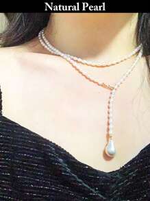 1pc Multi-Layer Natural Pearl Necklace, White, Long, Fashion & Personalized Style, Suitable For Daily Wear And Gifting