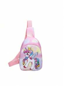 1 pieza Mini bolsa de pecho cruzada, monedero, de cierre con cremallera, con lindos diseños de unicornio/sirena/dinosaurio/espacio, ideal para uso diario