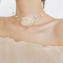 Women Fashionable Faux Pearl Decor Choker, For Party