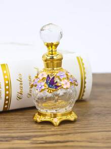 高端花式设计 15ml 精致复古刺绣蝴蝶多色纹身香水瓶带钻石图案装饰玻璃瓶身可再填充精油容器假日旅行精油配件，香水和精油分配瓶，（无香水，仅空瓶）