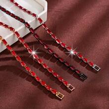 1 件女士奢华方晶锆石手链，独特设计，优雅配饰 - 銀色 - 查看 5