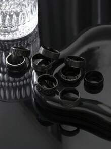 9 Pieces Fashion Patchwork Embossed Men's Ring Set Suitable For Daily Matching Use Holiday Dating Gift Jewelry Casual Jewellery