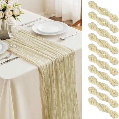 10pcs Rectangular Table Runner, 180*90cm, 300*90cm, 400*90cm, Cheese Cloth Table Runner, Boho Cheesecloth Table Cloth, Transparent Tablecloth, Suitable For Wedding Bride Baby Shower Birthday Or Holiday Party Cake Table Decor, Romantic Banquet Table Decor Chiffon Table Runner For Birthday, Wedding, Party, Holiday Celebration And Baby Shower