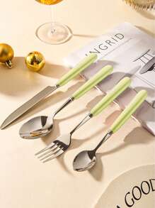 Juego de cubiertos de acero inoxidable de 2/4/12/24 piezas con mango de cerámica - Cuchillo para bistec, cuchara sopera, cuchara de postre y tenedor - Cubiertos creativos, utensilios y accesorios de cocina que incluyen cuchillo, tenedor, cuchara - Perfecto para comidas diarias, fiestas y reuniones festivas - Multicolor - Ver 8