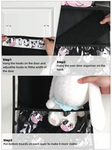 1pc Black/Pink/Grey 4-Shelf Over The Door Hanging Organizer With 2 Metal Hooks,Cow Pattern 4 Pocket Over The Door Wall Mount Storage With Clear Windows For Baby Nursery Bathroom Closet,Bedroom,Dorm,Diapers,Kids Dolls - Cow Pattern - View 7
