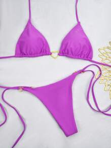 Conjunto de bikini de mujer 2024 con tela de nailon de color contrastante y diseño de corazón con cordones, traje de baño para playa, vacaciones y spa