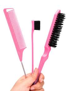 Set de 3 peines para peinado, peine teasing, peine de cola de rata, cepillo de bordes - Set de cepillos y peines para salón, peines de cola de rata con doble borde para control, partición, cepillado trasero, peinado y recogido del cabello para mujeres