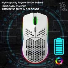 1pc Honeycomb Wireless Mouse With Rechargeable RGB Lighting, Adjustable, USB Plug & Play For Home, Gaming, Office Use - White - View 8