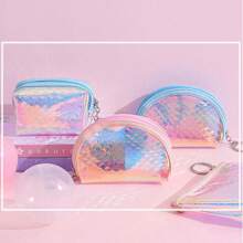 Fish Scale Pattern, Iridescent PVC Coin Purse, Transparent PVC Portable Makeup Bag, Ladies' Mini Lipstick Bag, Small And Cute Coin Purse, Handheld And Convenient Key Bag For Daily Use, Stylish, Compact And Portable Carry-On Bag For Girls. - Multicolor - View 2