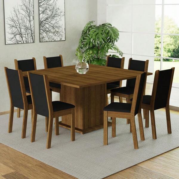  Juego de Comedor con Mesa y 8 Sillas Madesa Marisa  Color Marrón/Negro