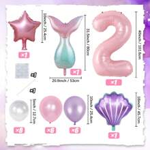 26 件美人鱼生日装饰套装，大号 40 英寸粉色铝箔数字气球，美人鱼贝壳装饰，适合美人鱼公主主题生日派对、婚礼、新娘送礼会