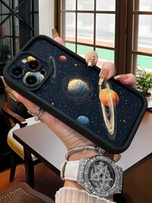 1pc Multi-Color Pixel Universe Silicone Shockproof Protective Phone Case, Low-Key Luxury Black Full Body TPU Thick Cover, Compatible With IPhone 16 - Black - View 3