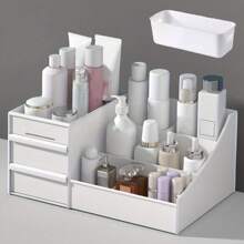 1pc Storage Box With 2 Drawers, Used For Desktop Organization, Makeup Tool And Skincare Product Storage, As Well As Jewelry Storage, Dressing Table Accessories, Bathroom Accessories, Storage Box,For Holiday Beach, Bathroom Collection, Bedroom Collection, Large Capacity