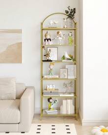 HEXCELEN Bookcase Bookshelf, Tempered Glass Bookshelves, Slim Shelving Unit For Bedroom, Bathroom, Home Office, Steel Frame,Home Decor, 5/6 Tier Gold - Vàng - Xem 9