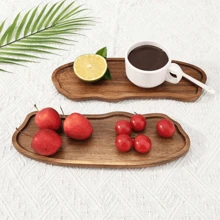 1pc Solid Wood Tray, Wooden Fruit Tray, Wooden Dessert Tray, Multipurpose Snack Tray, Decorative Fruit Plate, Food Platter, Coffee Cup Tray, Tea Cup Tray, Cake Plate, Breakfast Tray, Suitable For Home Kitchen, Hotel Restaurant, Cafe Display Tray, Home Decor, Kitchen Decor