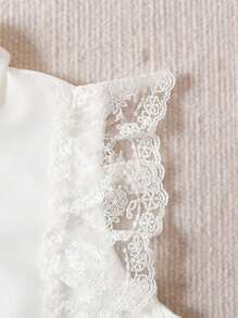 2pcs/Set Girls Elegant Floral Lace Splicing Sleeveless Blouse & Asymmetrical Hem Skirt, Spring/Summer
